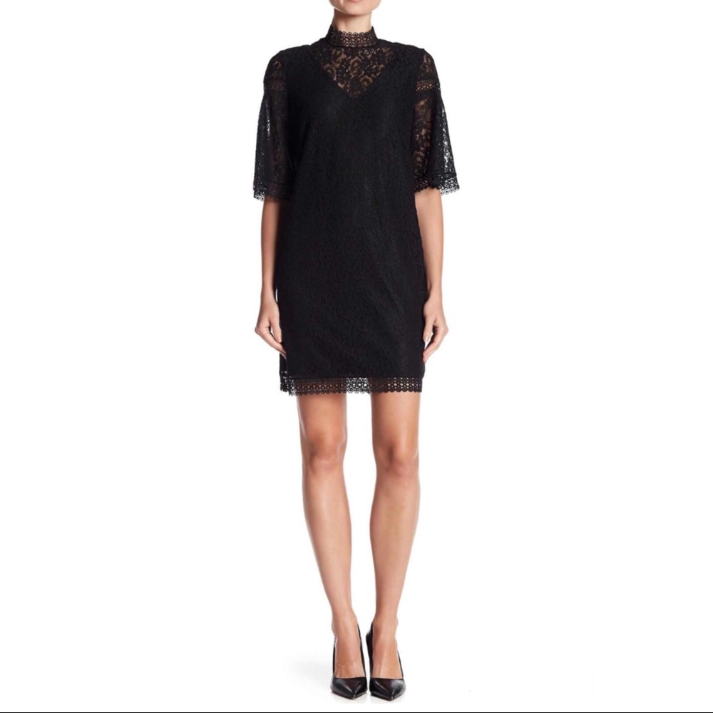 Laundry By Shelli Segal Short Sleeve Lace Black